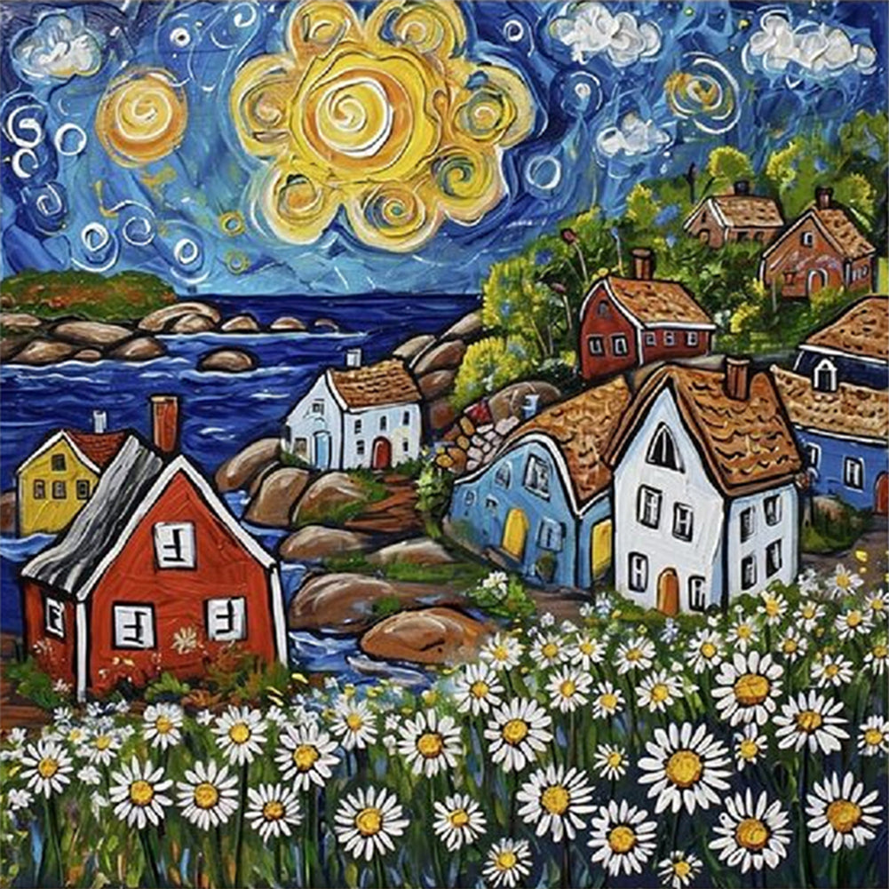 Colorful Houses - 14CT Stamped Cross Stitch 40*40CM