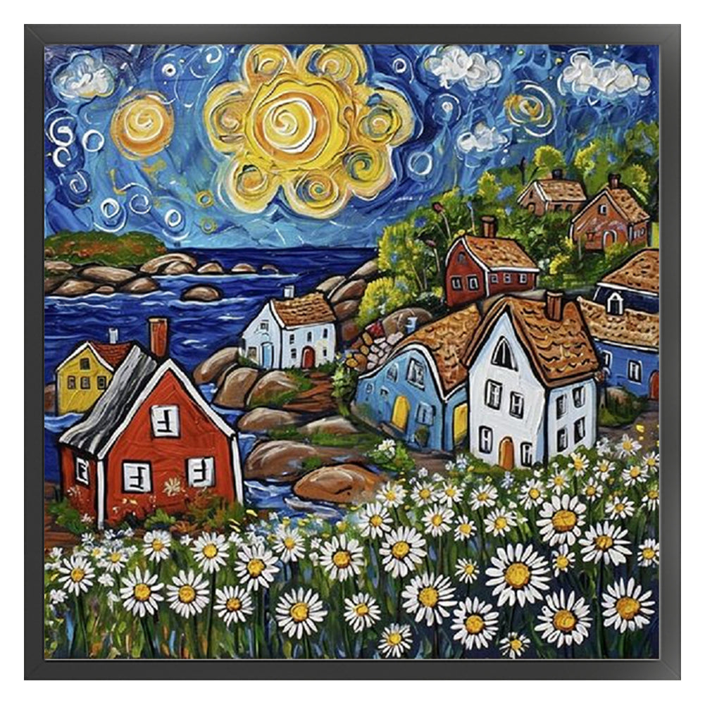 Colorful Houses - 14CT Stamped Cross Stitch 40*40CM