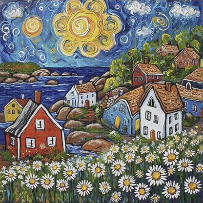 Colorful Houses - 14CT Stamped Cross Stitch 40*40CM