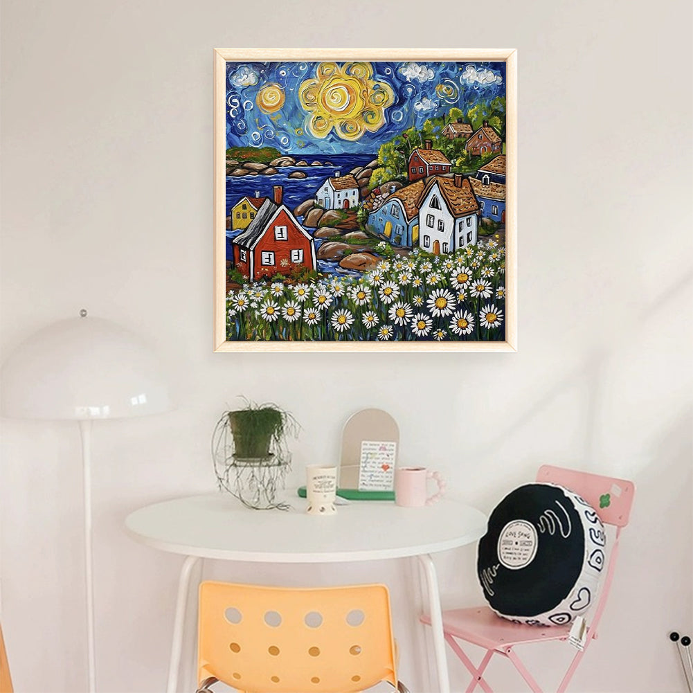 Colorful Houses - 14CT Stamped Cross Stitch 40*40CM