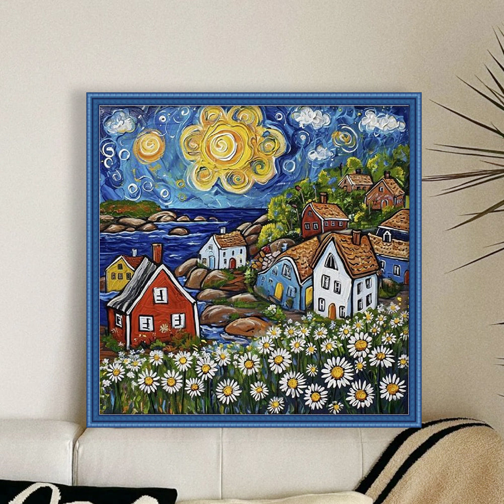 Colorful Houses - 14CT Stamped Cross Stitch 40*40CM