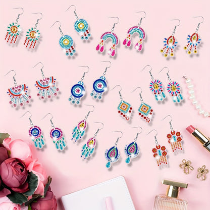 12 Pairs Diamond Painting Earrings DIY Diamond Art Earrings for Adults Beginners