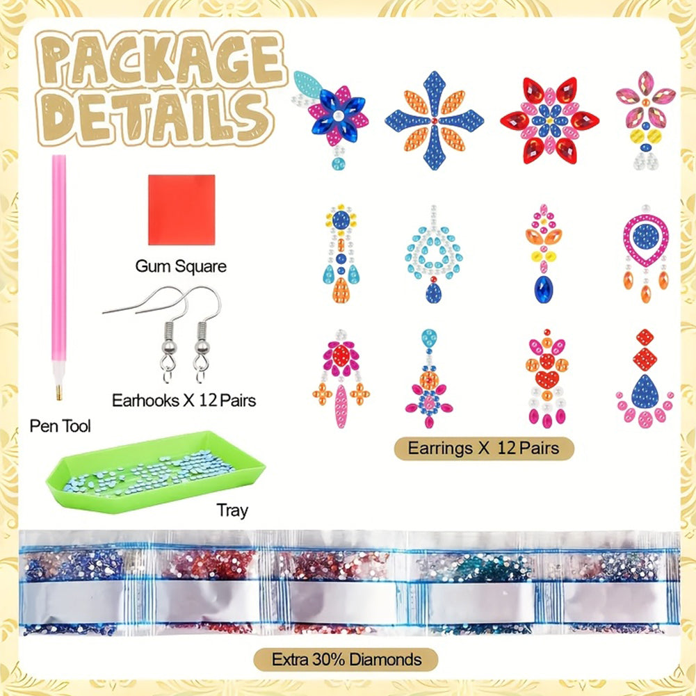 12 Pairs Diamond Painting Earrings DIY Diamond Art Earrings for Adults Beginners