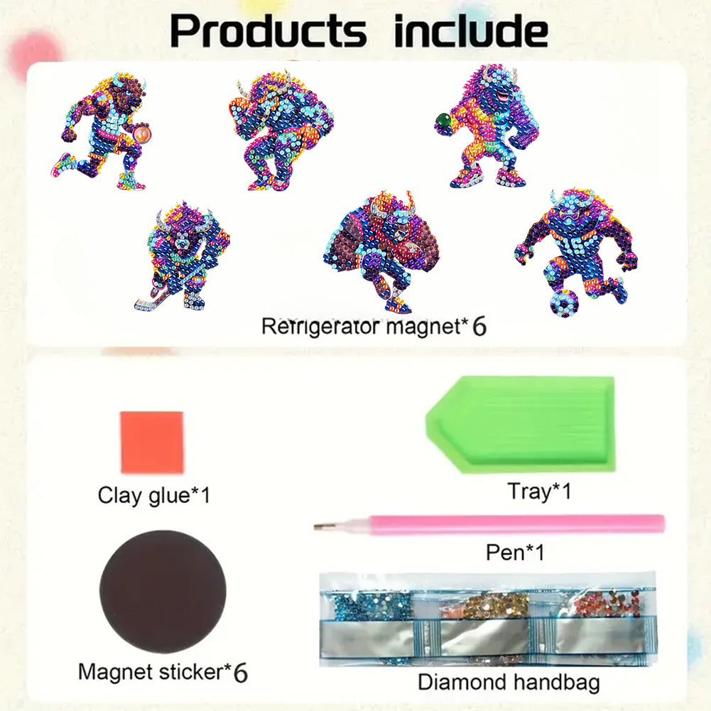 6Pcs Diamond Painting Refrigerator Magnets Diamond Art Kits for Adults Beginners