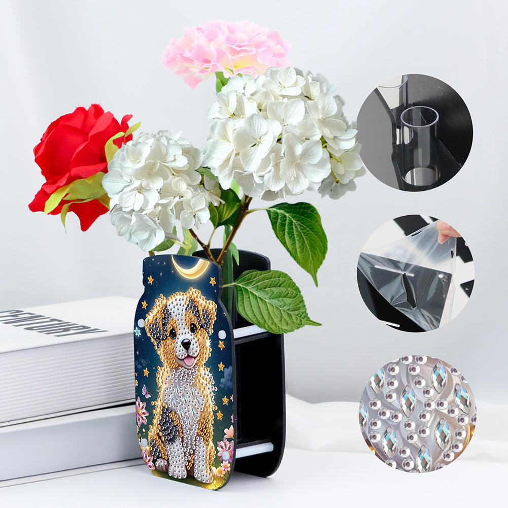 Dog Acrylic Double Sided Special Shape Diamond Painting Vase Bedroom Table Decor