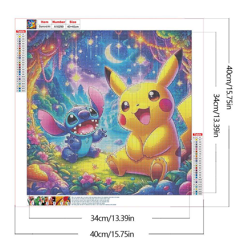 Stitch Pikachu - Full Round Drill Diamond Painting 40*40CM