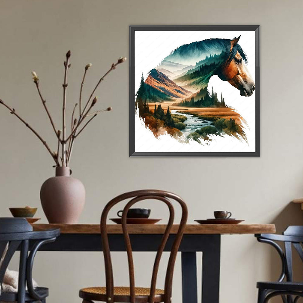 Mountain Silhouette Horse - Full Round Drill Diamond Painting 40*40CM