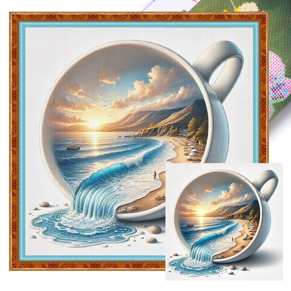 Sunset On The Seaside - 11CT Stamped Cross Stitch 40*40CM