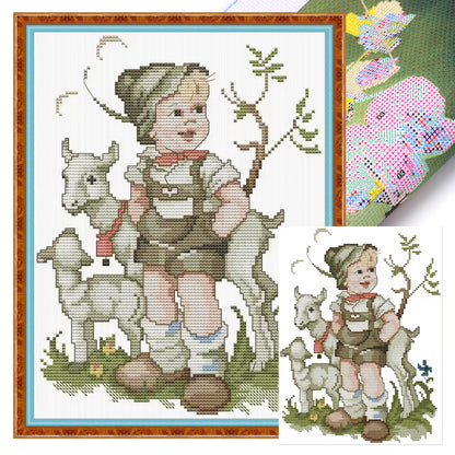 Shepherd Boy - 14CT Stamped Cross Stitch 22*30CM(Joy Sunday)