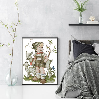 Shepherd Boy - 14CT Stamped Cross Stitch 22*30CM(Joy Sunday)