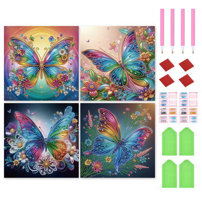 4 Pcs Flowers And Butterflies - Special Shaped Drill Diamond Painting 30*30CM