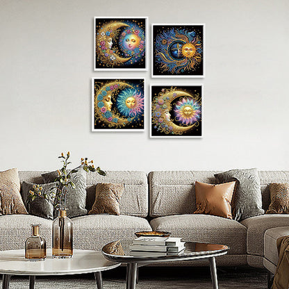 4 Pcs Flowers, Stars And Moon - Special Shaped Drill Diamond Painting 30*30CM