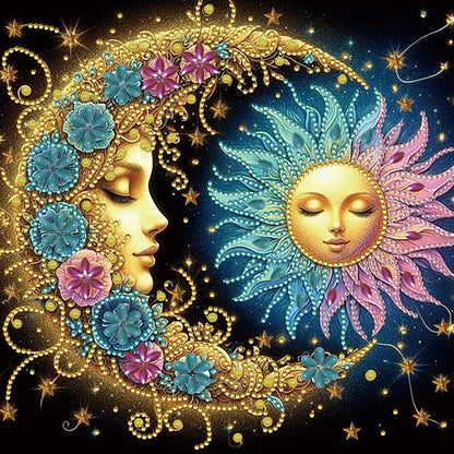 4 Pcs Flowers, Stars And Moon - Special Shaped Drill Diamond Painting 30*30CM