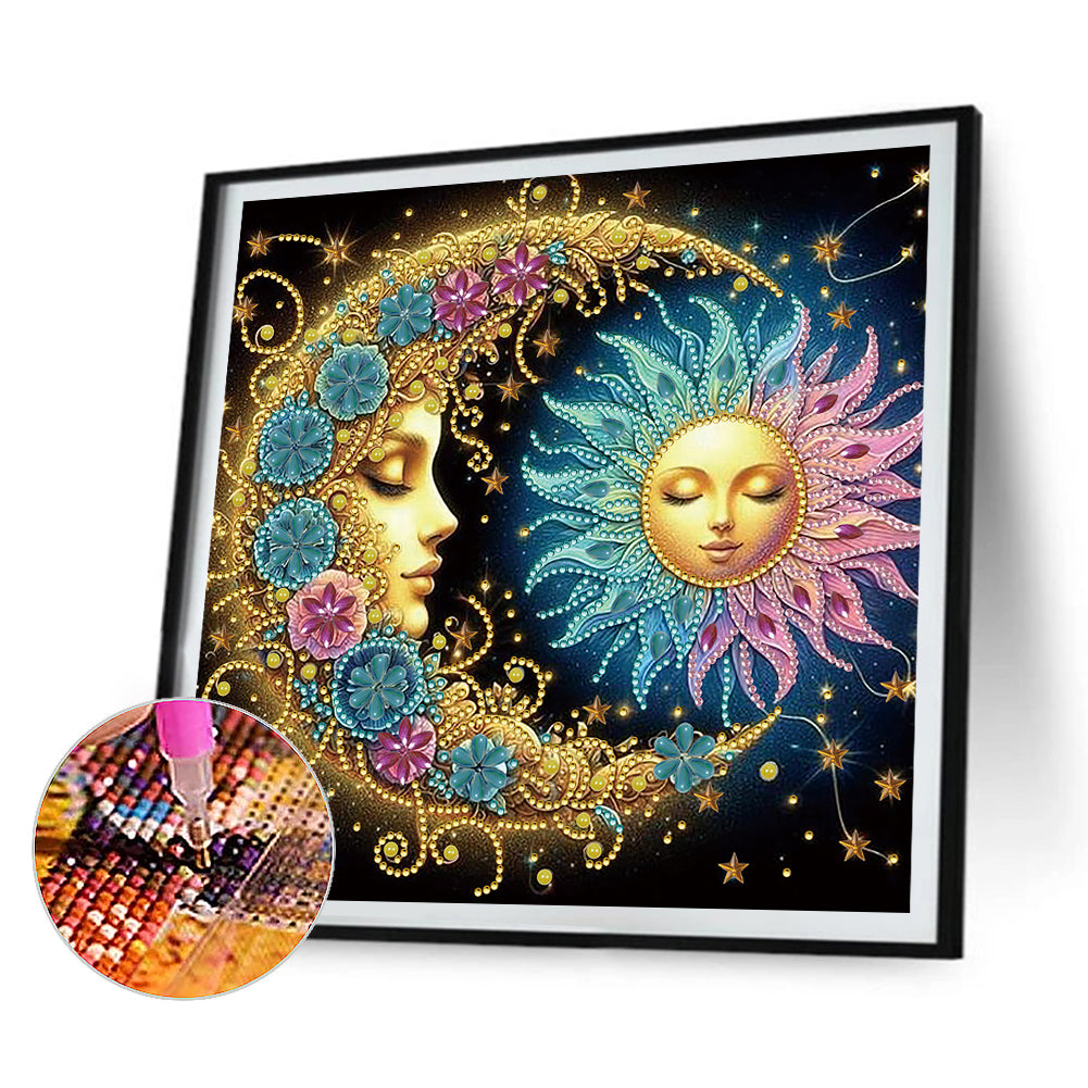4 Pcs Flowers, Stars And Moon - Special Shaped Drill Diamond Painting 30*30CM