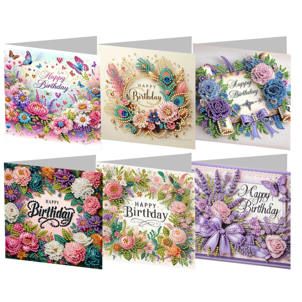 6PCS DIY Rhinestone Diamond Art Mosaic Postcards for Festivals and Celebrations