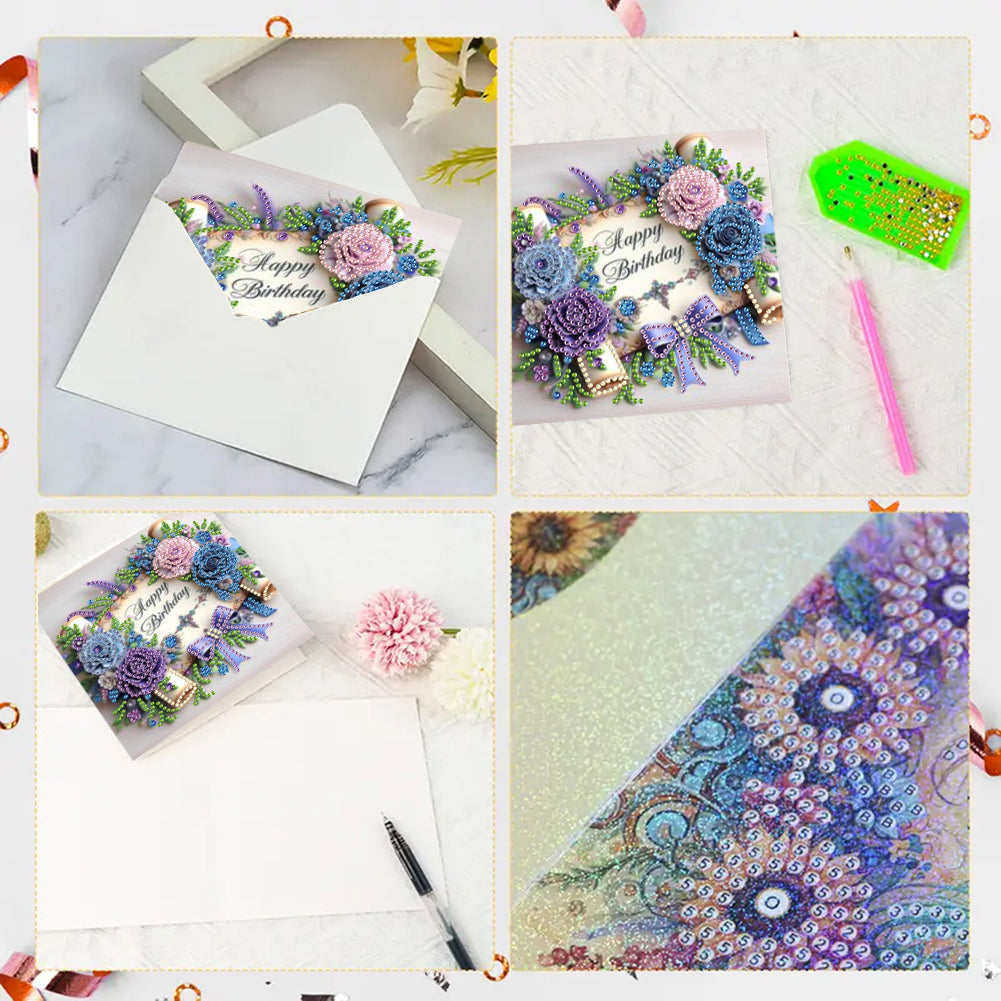 6PCS DIY Rhinestone Diamond Art Mosaic Postcards for Festivals and Celebrations