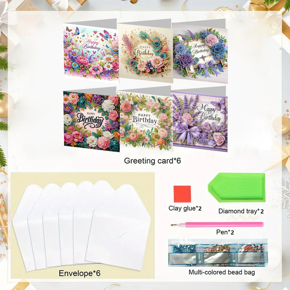 6PCS DIY Rhinestone Diamond Art Mosaic Postcards for Festivals and Celebrations