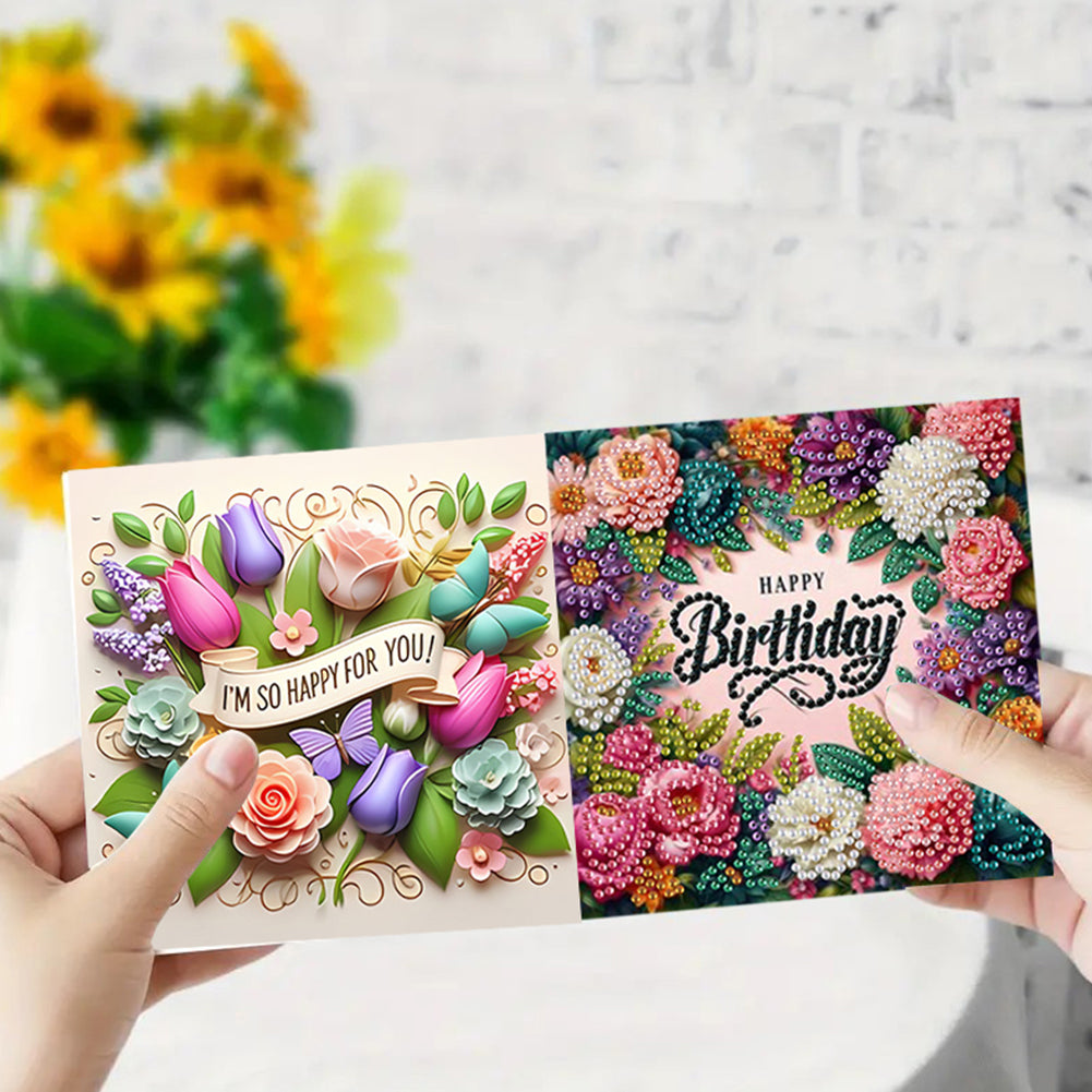 6PCS DIY Rhinestone Diamond Art Mosaic Postcards for Festivals and Celebrations