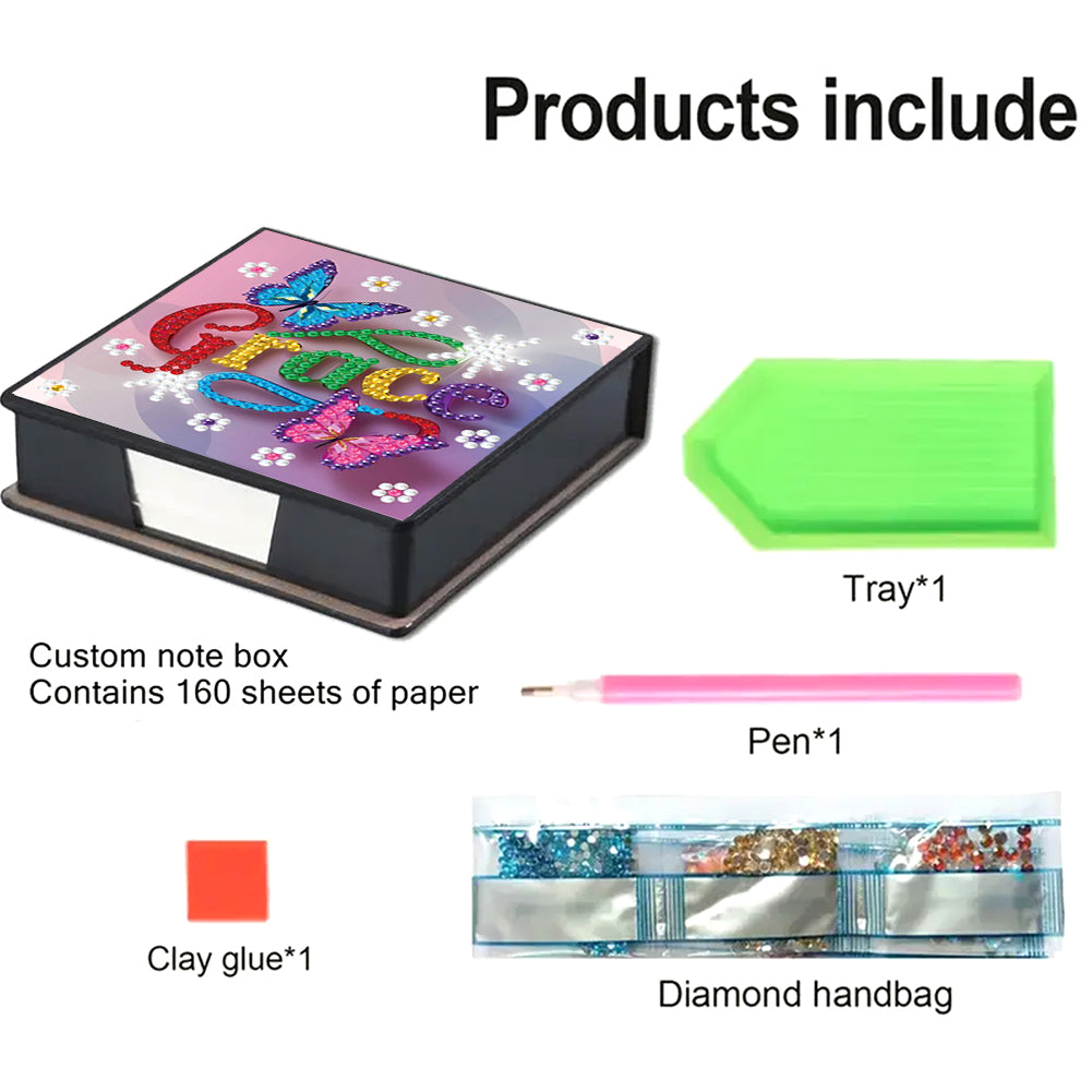 Animals Leather Diamond Art Note Box with 160 Sheets of Paper for DIY Art Craft