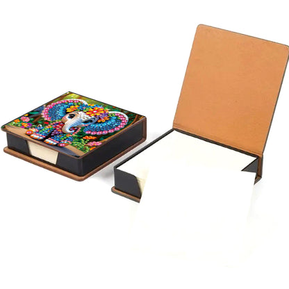 Animals Leather Diamond Art Note Box with 160 Sheets of Paper for DIY Art Craft