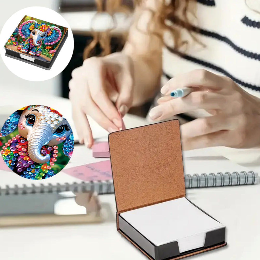 Animals Leather Diamond Art Note Box with 160 Sheets of Paper for DIY Art Craft