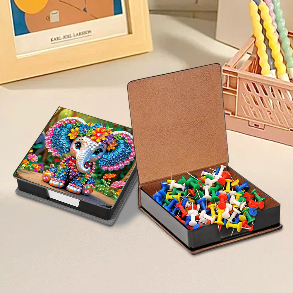 Animals Leather Diamond Art Note Box with 160 Sheets of Paper for DIY Art Craft