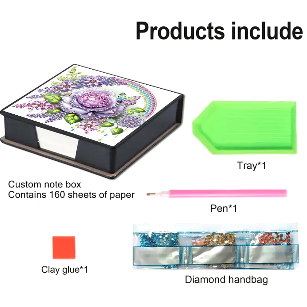 Animals Leather Diamond Art Note Box with 160 Sheets of Paper for DIY Art Craft