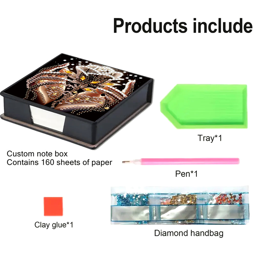Animals Leather Diamond Art Note Box with 160 Sheets of Paper for DIY Art Craft