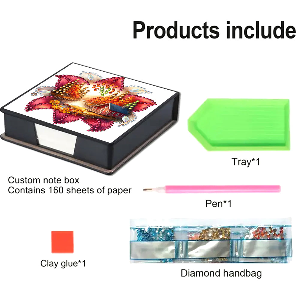 Animals Leather Diamond Art Note Box with 160 Sheets of Paper for DIY Art Craft