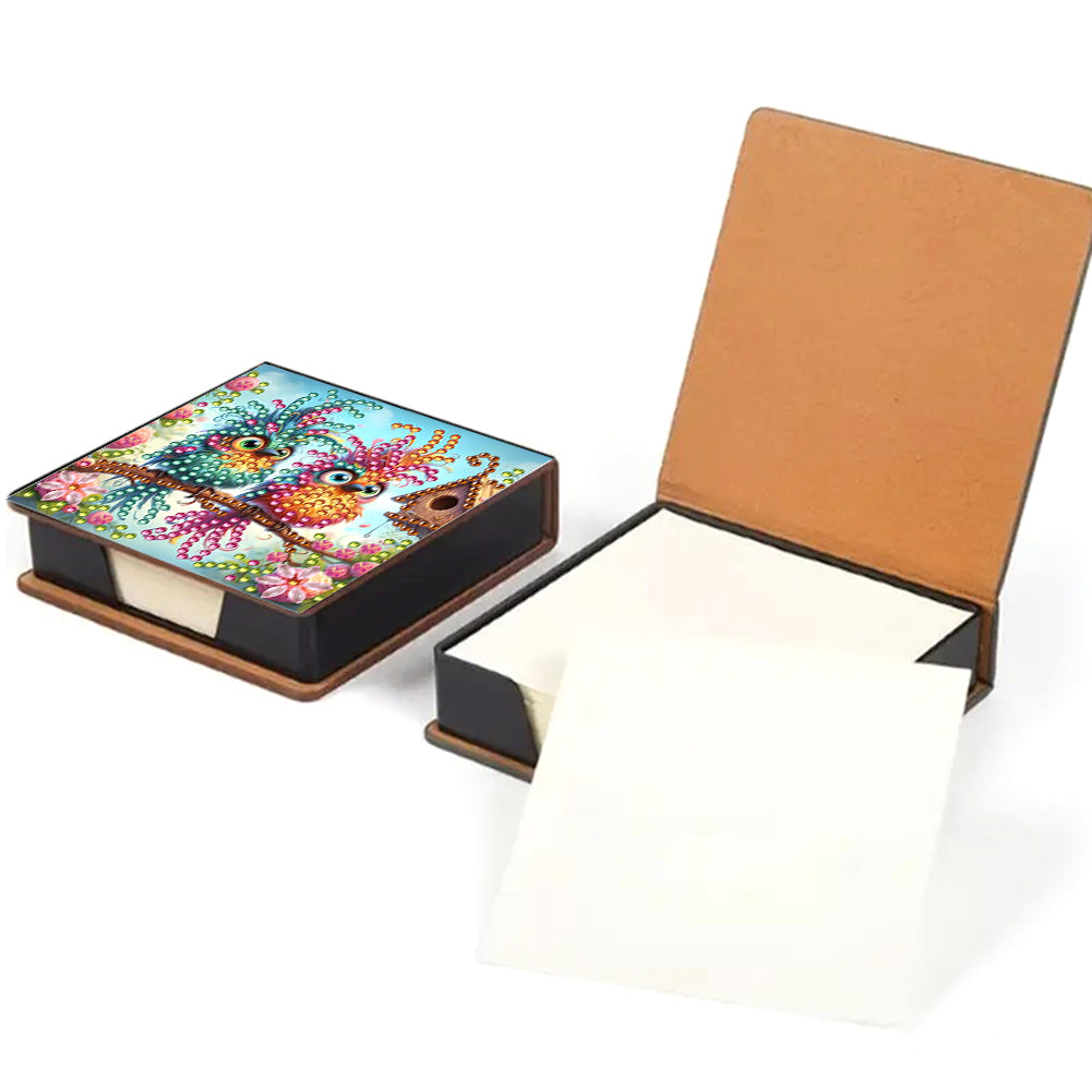 Animals Leather Diamond Art Note Box with 160 Sheets of Paper for DIY Art Craft