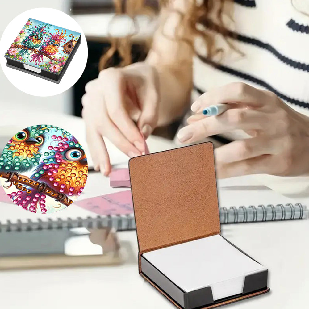 Animals Leather Diamond Art Note Box with 160 Sheets of Paper for DIY Art Craft
