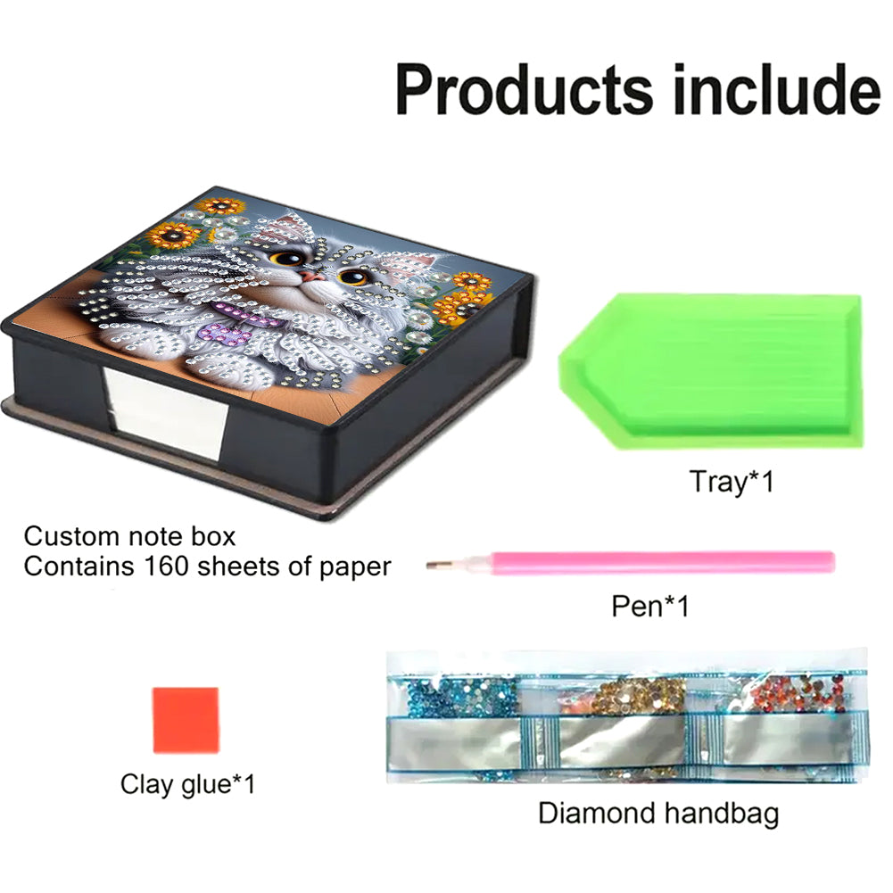 Animals Leather Diamond Art Note Box with 160 Sheets of Paper for DIY Art Craft