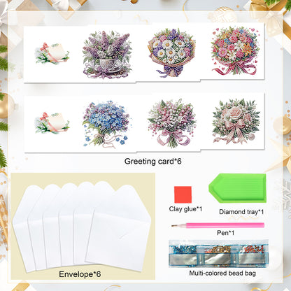 6Pcs Bouquet DIY Diamond Painting Card Diamond Drawing Card for Adults Beginners