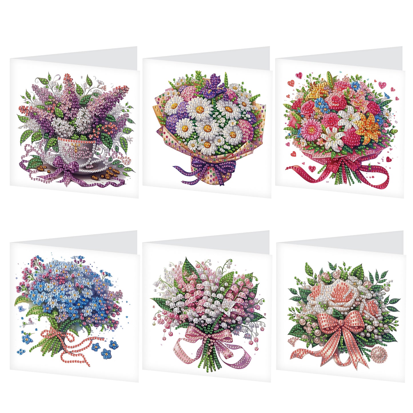 6Pcs Bouquet DIY Diamond Painting Card Diamond Drawing Card for Adults Beginners
