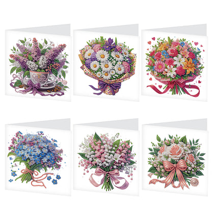 6Pcs Bouquet DIY Diamond Painting Card Diamond Drawing Card for Adults Beginners