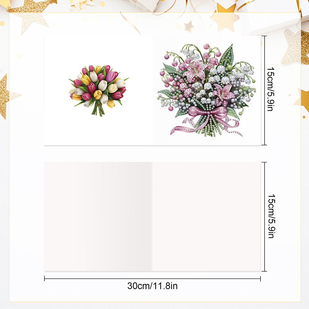 6Pcs Bouquet DIY Diamond Painting Card Diamond Drawing Card for Adults Beginners