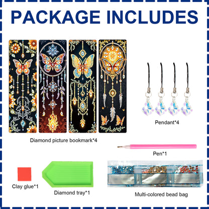 4Pcs Special Shape Dragonfly DIY Bookmarks Diamond Painting Kits for Book Lovers