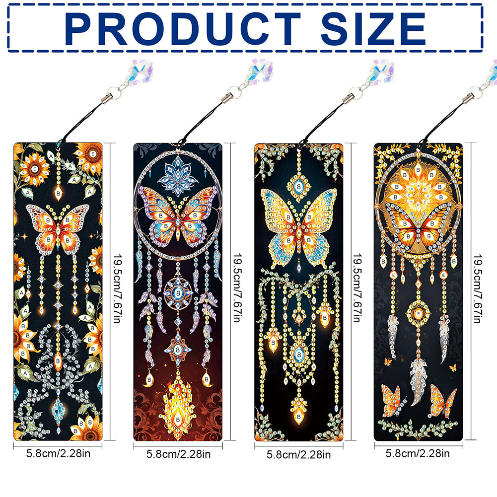 4Pcs Special Shape Dragonfly DIY Bookmarks Diamond Painting Kits for Book Lovers