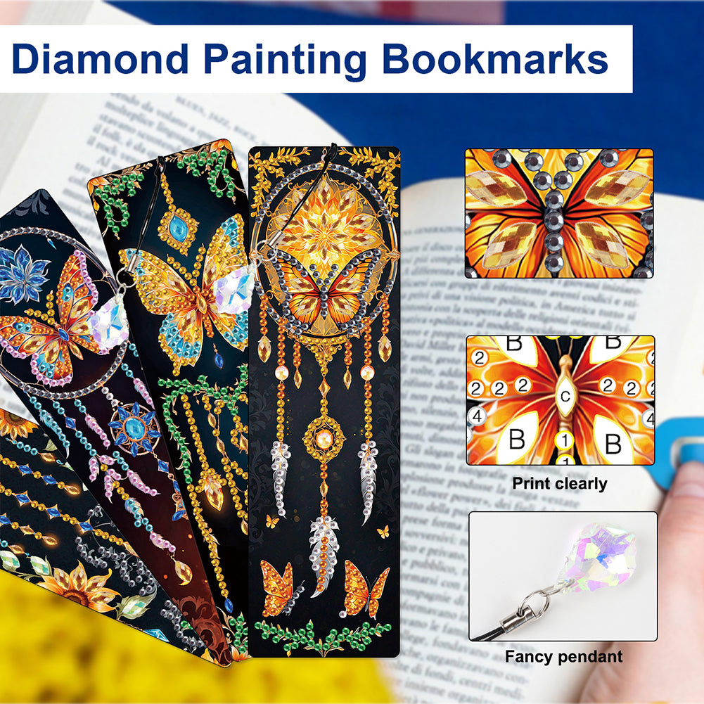 4Pcs Special Shape Dragonfly DIY Bookmarks Diamond Painting Kits for Book Lovers