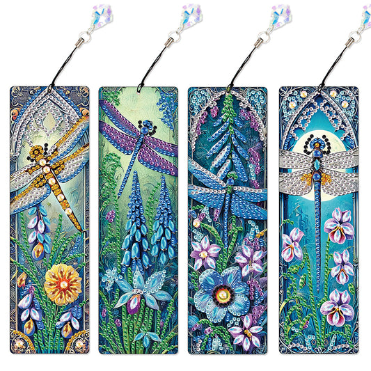 4Pcs Special Shape Dragonfly DIY Bookmarks Diamond Painting Kits for Book Lovers