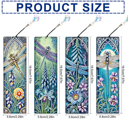 4Pcs Special Shape Dragonfly DIY Bookmarks Diamond Painting Kits for Book Lovers