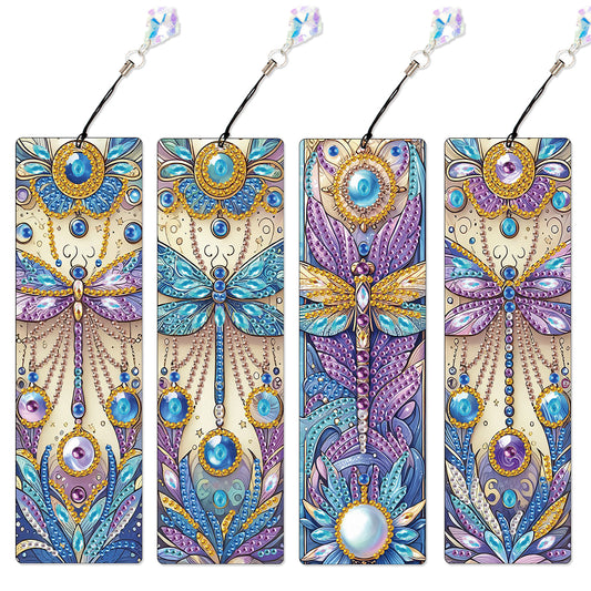 4Pcs Special Shape Dragonfly DIY Bookmarks Diamond Painting Kits for Book Lovers