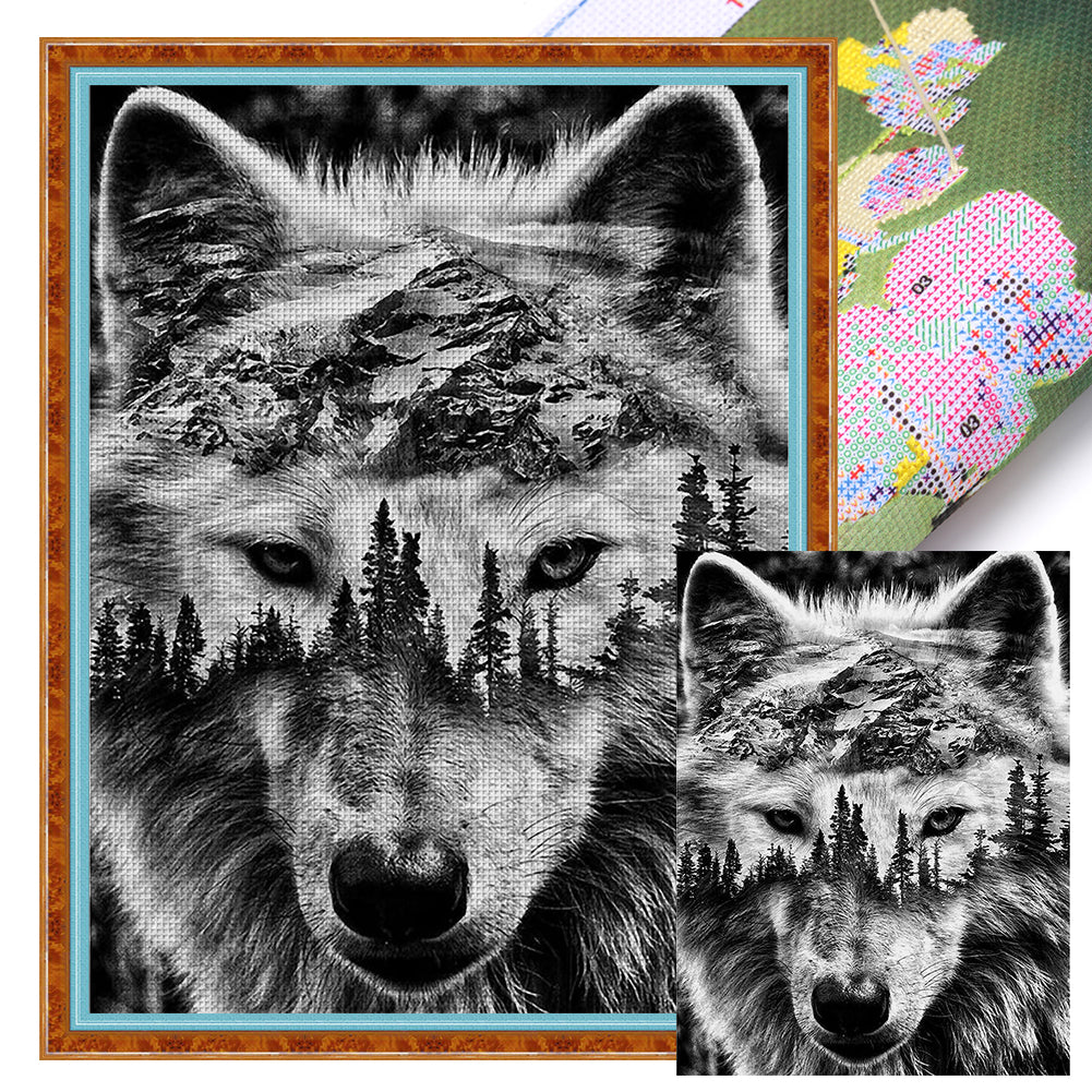 Silhouette-Wolf Head - 11CT Stamped Cross Stitch 50*65CM