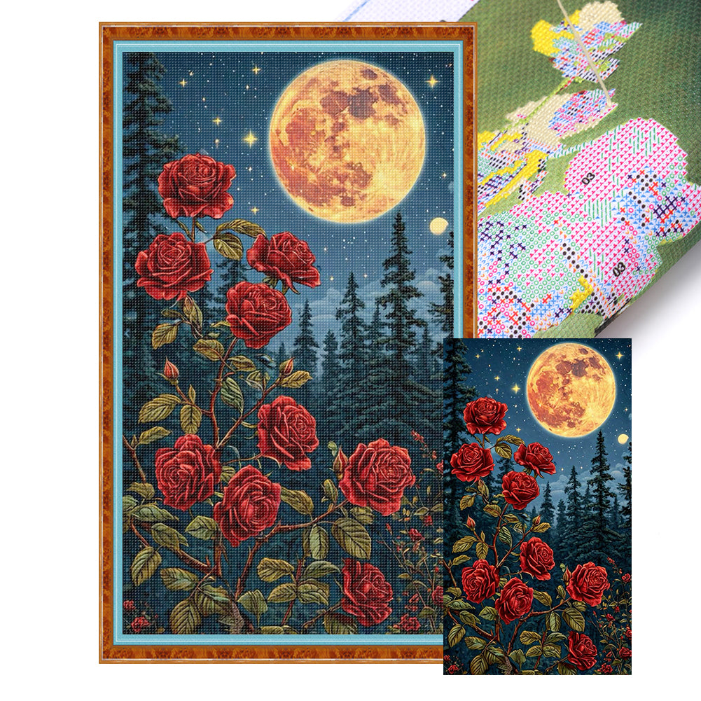 Rose In The Moonlight - 14CT Stamped Cross Stitch 40*70CM
