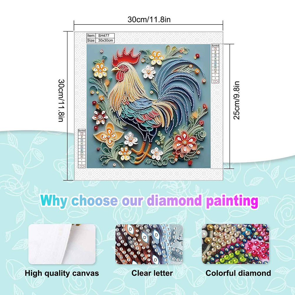 Quilled Rooster - Special Shaped Drill Diamond Painting 30*30CM