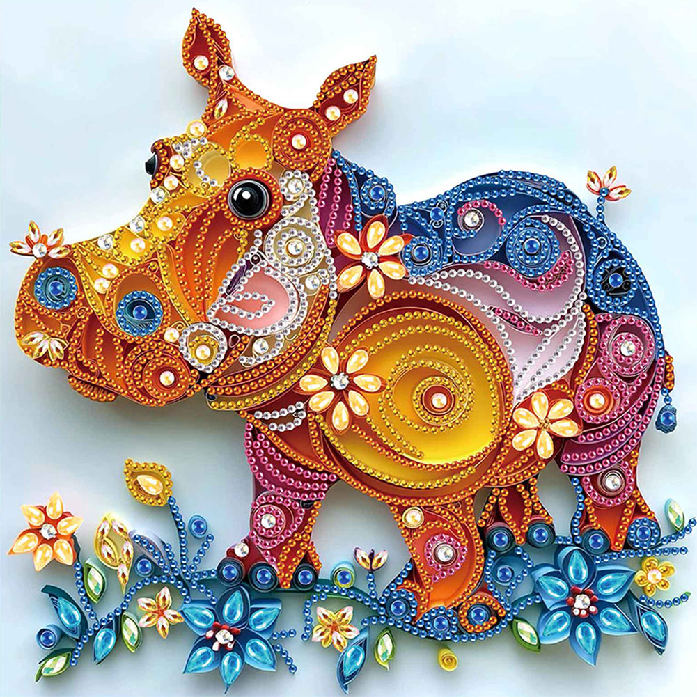 Quilled Hippopotamus - Special Shaped Drill Diamond Painting 30*30CM