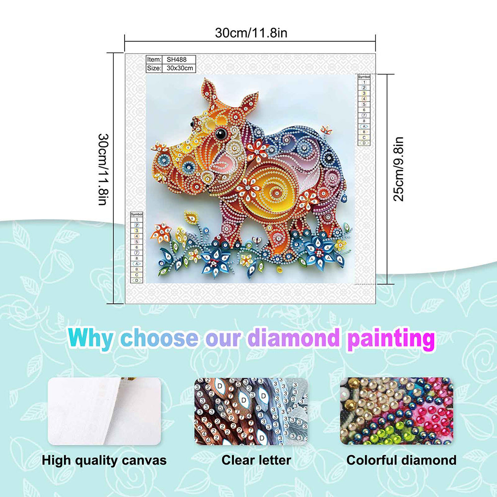 Quilled Hippopotamus - Special Shaped Drill Diamond Painting 30*30CM