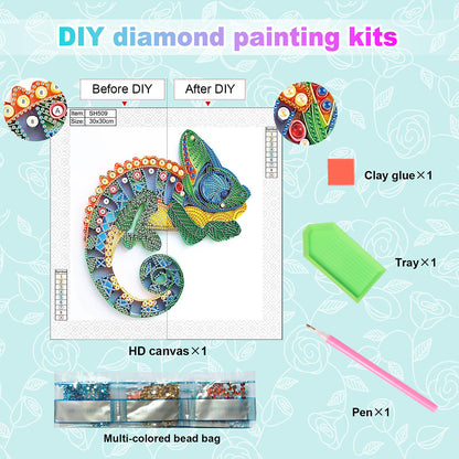 Quilled Chameleon - Special Shaped Drill Diamond Painting 30*30CM