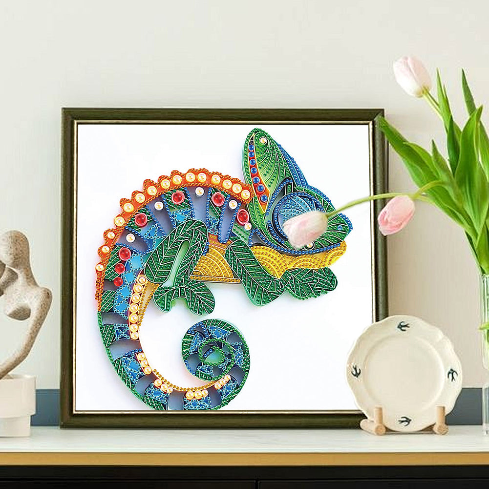 Quilled Chameleon - Special Shaped Drill Diamond Painting 30*30CM