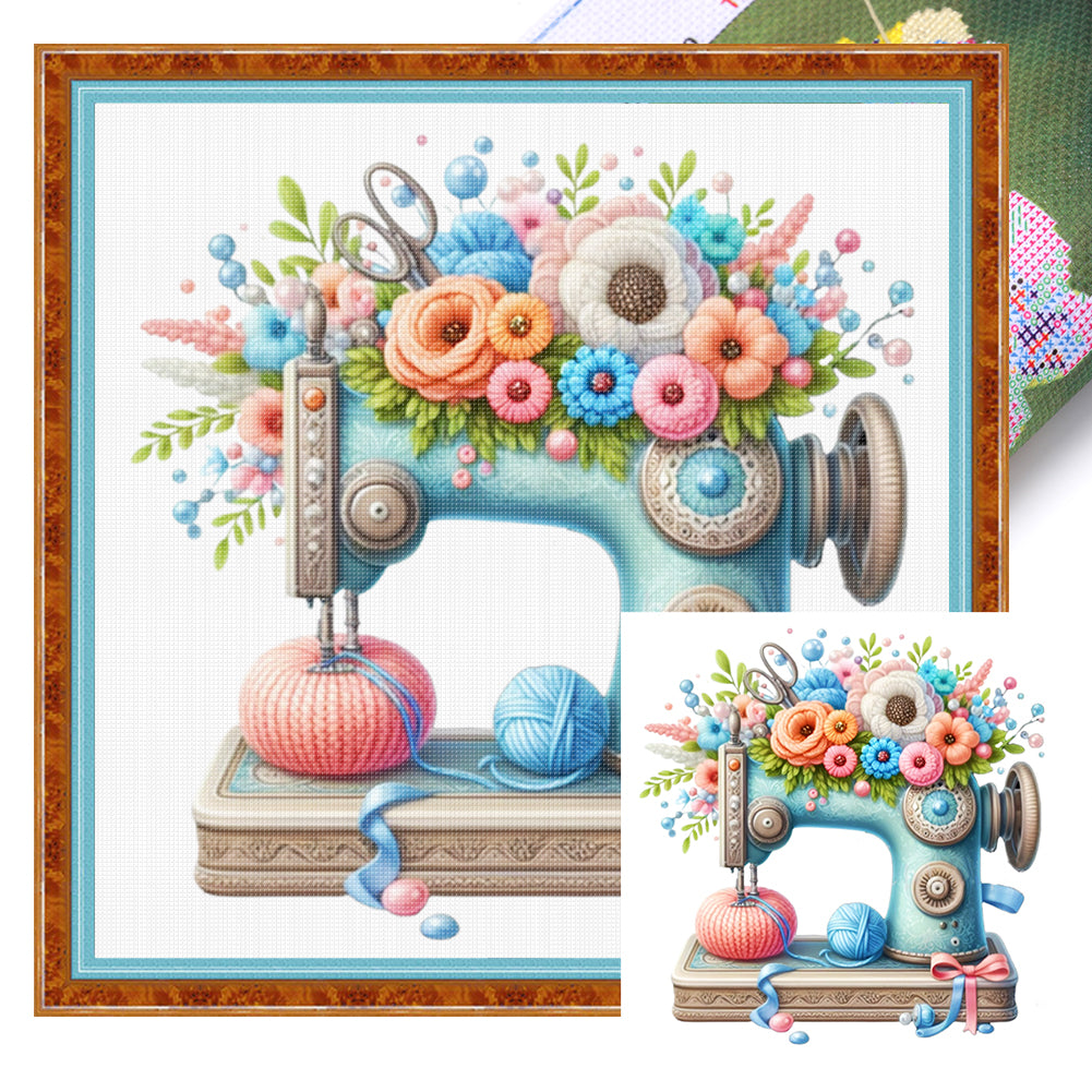 Sewing Machine - 14CT Stamped Cross Stitch 40*40CM